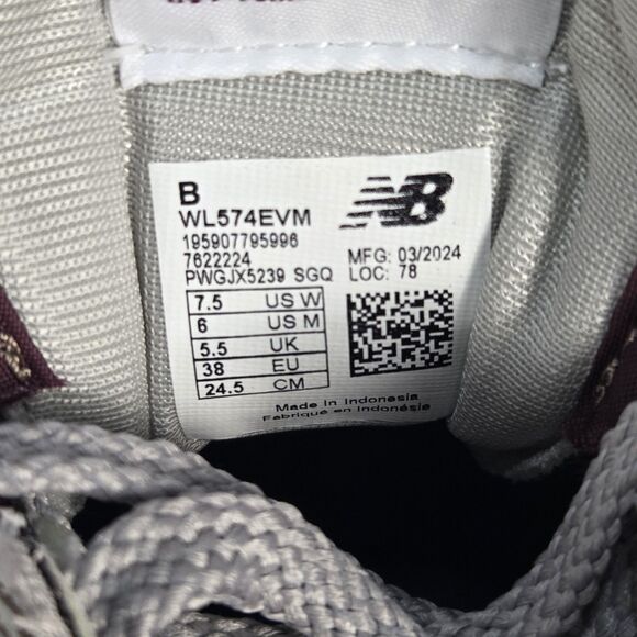 NEW BALANCE 574 RUNNING TRAINER SPORT SNEAKERS WOMEN SHOES BURGUNDY SIZE 7.5 - Picture 7 of 14